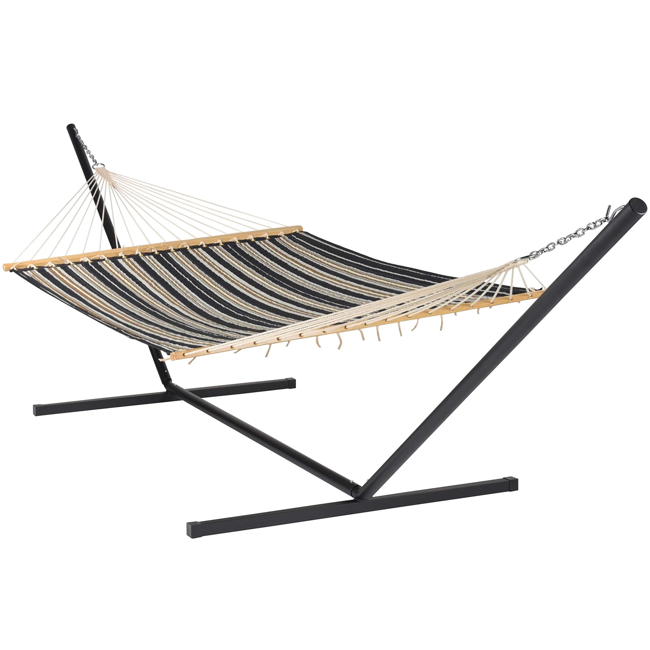 Quilted Hammock and Tribeam Stand (Charcoal and Grey Stripe with TRIBEAM Stand Black)