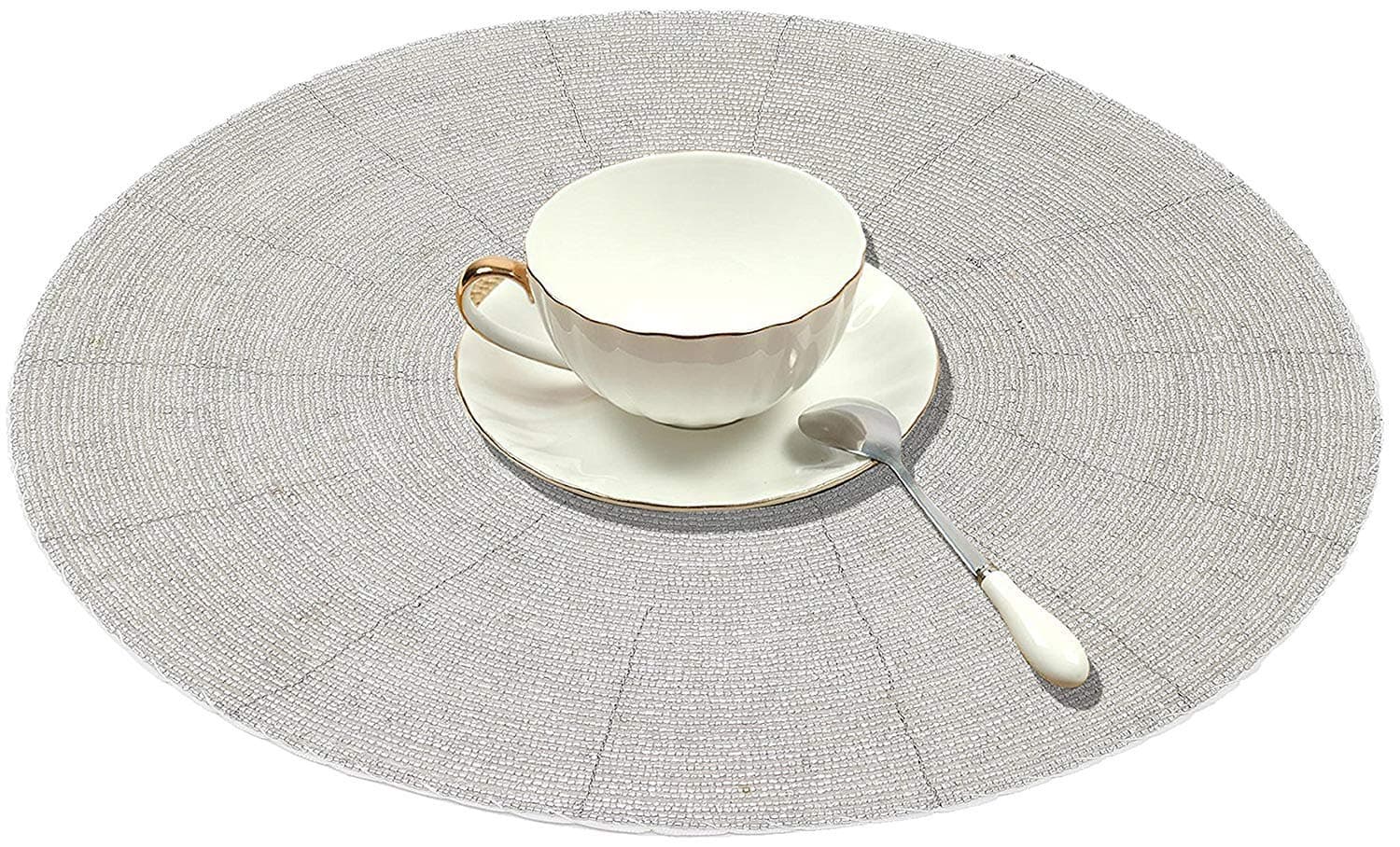 SKAVIJ Glass Beads Placemats Set for Dining Table Decoration (Dia-12 Inch, Pack of 2, Silver)