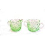 Hobnail Lime Green Glass Cream and Sugar Set