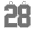 Number 28 SILVER PLATED Jersey Style Sports Necklace Charm Pendant #28 (0.8" Tall - Standard Size) Perfect For: Football, Baseball, Basketball, Soccer, Hockey, Softball, Volleyball, Lacrosse & More