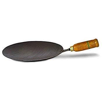 GTGloptook Iron Tawa with Wooden Handle, Multicolour, 1 Piece