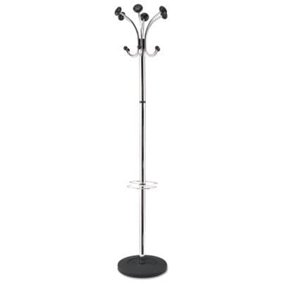 Coat Stand,6 Round Pegs/6 Hooks,70-1/2"" H,Stainless Steel, Sold as 1 Each