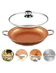 14 inch Non Stick Copper coated Ceramic Cooking Fry Pan 14''Wok Casserole set induction pan with Lid Dishwasher & Oven safe copper wok set