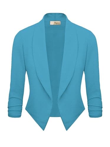 Hybrid & Company Womens Casual Work Office Open Front Blazer Jacket with Removable Shoulder Pads Made in USA