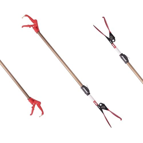 Sharpex 5.2 Feet Long Arm Long Reach Picker Stick | Heavy Duty Telescopic (3.5 to 5.2 Feet) Extendable Length Grabber Pickup Garden Aluminum Stick | Excellent Grip Handle with Lock Latch (Red)