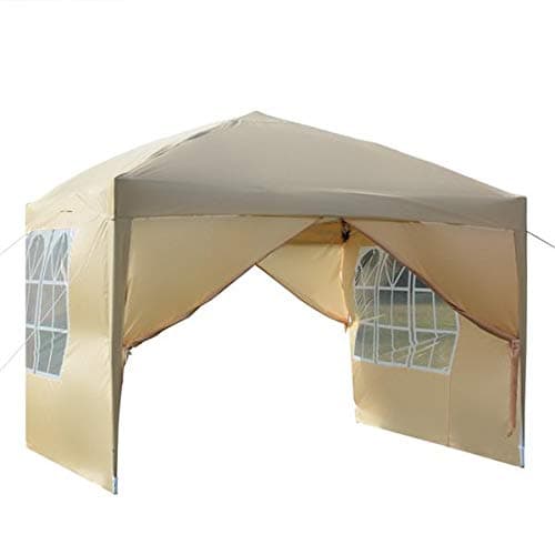 Goujxcy 10x10 Ft Pop up Canopy,Outdoor Waterproof Party Tent with 4 Removable Sidewalls and Durable Bag,Khaki