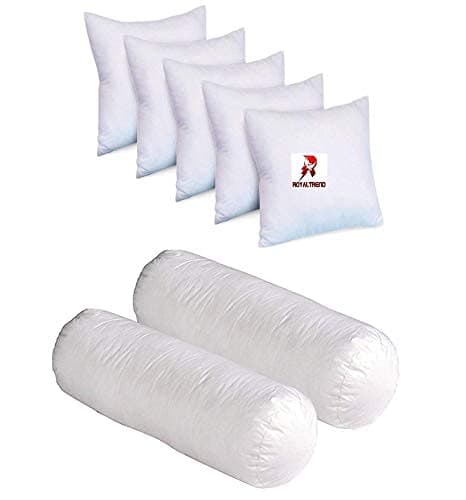New Microfibre Shell Diwan Set of 5 Cushion (16x16-inch) and 2 Bolsters (16x32-inch) Set for Bedding/Sofa (White)