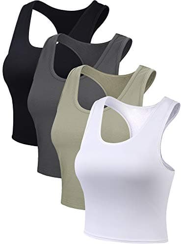 Geyoga 4 Pieces Basic Workout Crop Tank Tops Sleeveless Racerback Sport Tank Top for Women Yoga Running