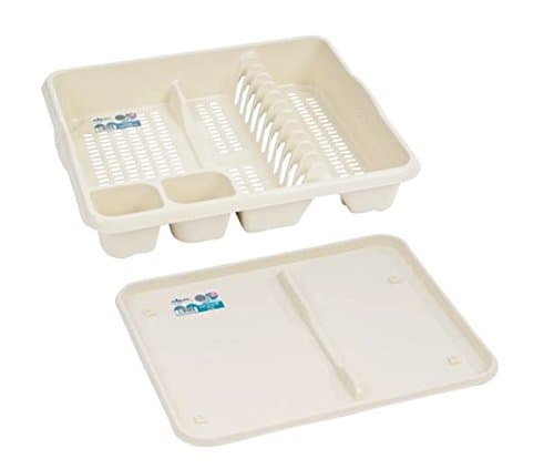 DISH DRAINER WITH DRAINER TRAY PLASTIC SINK PLATE RACK - Large Cream / Calico by 7th-AVE