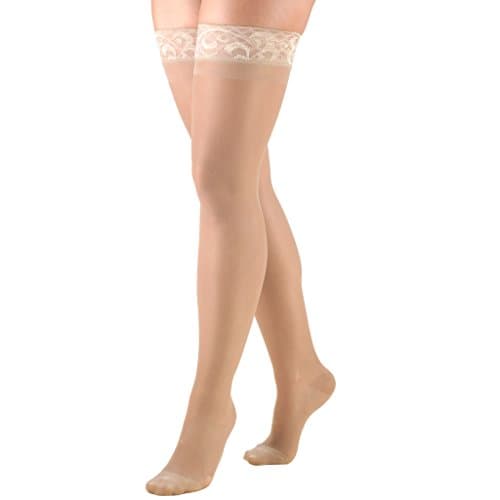 Truform Women's 15-20 mmHg Sheer Thigh High Compression Stockings, Nude, Large