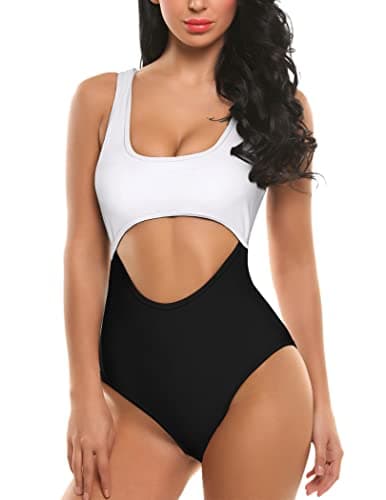 Ekouaer Women's Cutout One Piece Swimsuits Tribal Bathing Suits Monokini Hollow Out Keyhole Swimwear