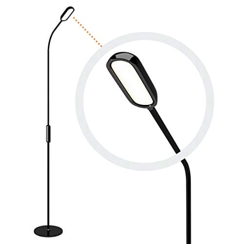 Lustrat LED Modern Floor Lamp - Floor Lamp with Adjustable Gooseneck Pole Light for Home and Office - Bedroom Standing Lamp - Dimmable Floor Lamp with Remote Control - Black