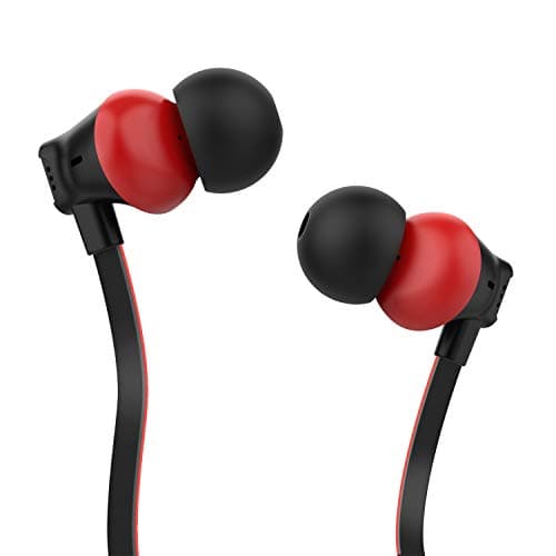 Earphones, Vogek Ergonomic in-Ear Headphones Earbuds with Dynamic Crystal Clear Sound, Tangle-Free Cord, S/M/L Eartips Compatible with Samsung, Android Phone and More (Black-Red)