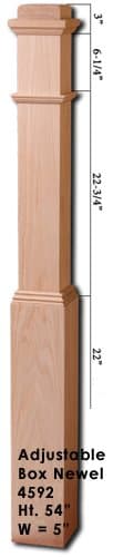 Red Oak 4592 5 inch Adjustable Style Wood Box Newel Post for Stair Remodeling