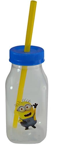 Zak Designs Minions Kids Milk Bottle with Lid and Straw, 10 Ounce
