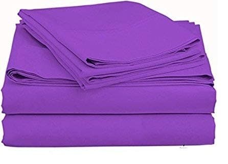 Cotton Sheets, Purple Solid 4-Piece Queen Bed Sheet Set Real Egyptian Cotton, Sateen Solid, Fitted Sheet Fit up to 22 Inches Deep Pocket