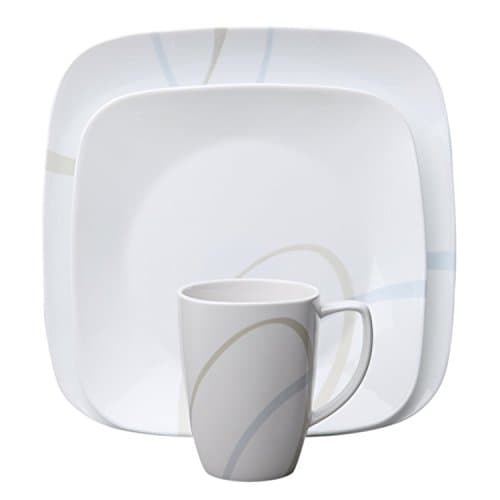 Corelle Square 32-Piece Dinnerware Set, Sand and Sky, Service for 8