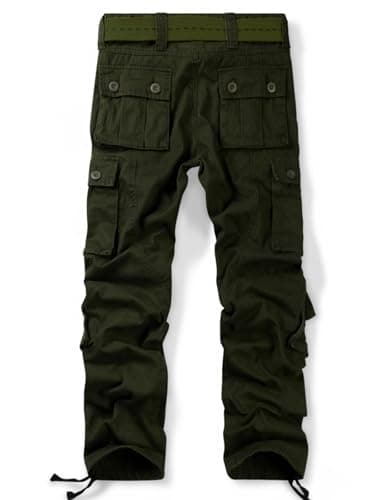 OCHENTA Men's Cotton Casual Cargo Work Pants Baggy Camo Tactical Combat Trousers with 8 Pockets (No Belt)