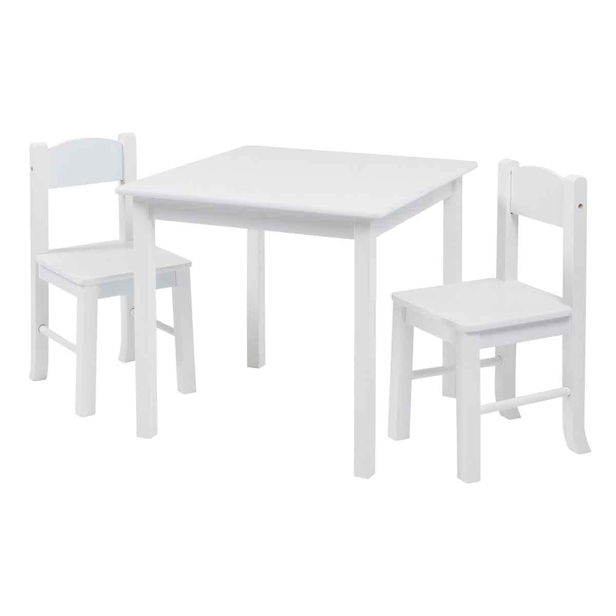 Children's White Wooden Table & 2 Chairs Set, Engineered Wood, 53.5cm H W x 60cm D