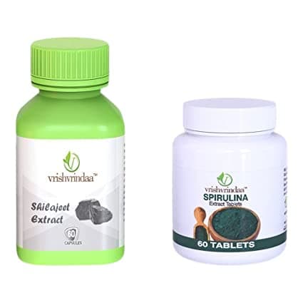 Vrishvrindaa Spirulina+shilajit capsules,improving strength, stamina and power & general weakness Spirulina - tablets, Boost immunity, Promotes Healthy Heart, and Protects Against Chronic Inflammation