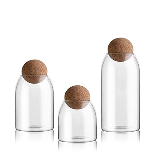 MEETOZ 3Pcs/Set Glass Food Storage Jars with Ball Cork Lid, Bamboo Glass Storage Containers with Good Sealing for Kitchen Pantry Serving Tea Coffee Sugar Flour Spices