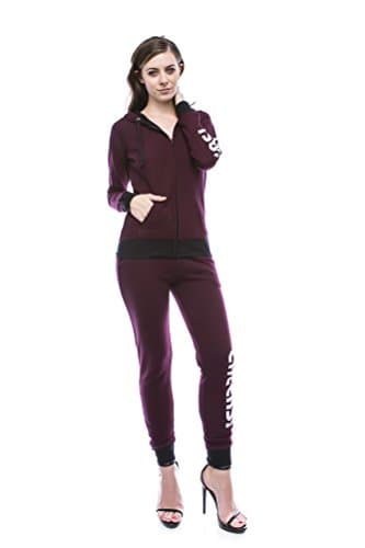 RouA Cuffed Sweatpants & Zip-Up Hoodie Jacket Set [Cheers!] Burgundy Medium