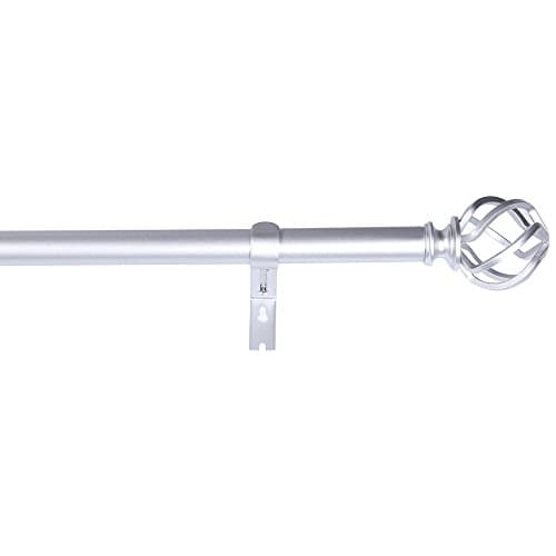 DAINTIER Curtain Rod in Silver with Twist Cage Finial 72-144 Inch