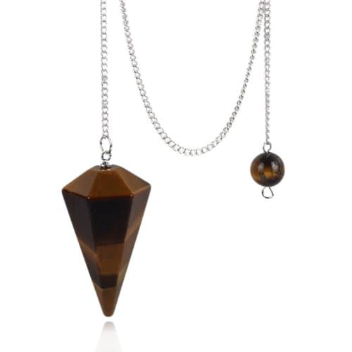 Tiger eye Crystal Pendulum Stone Healing Quartz 12 Facet Reiki Charged Bead End Free Pouch (Yellow tiger eye)