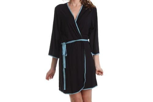 Sassimi Women's Luxuriously Soft Bamboo Robe (Large), Black/Sea Foam