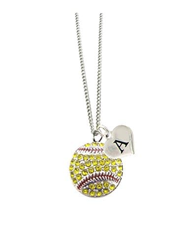 Holly RoadCustom Crystal Softball Silver Chain Necklace Choose Initial Charm All 26 Avail