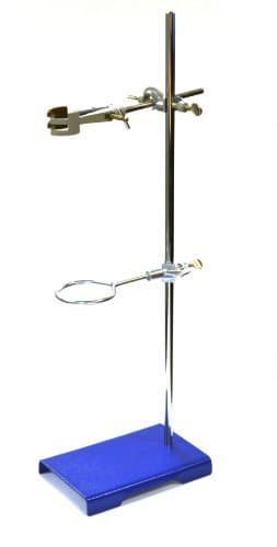 Chemical Resistant Steel Lab Stand Set - Support Stand (8" x 5"), 12mm Dia. Rod (24" L), Cork Lined Burette Clamp with Boss Head and Retort Ring