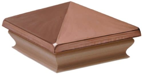 Woodway Copper Pyramid 4x4 Post Cap – Premium Mahogany Wood Base Post Cap, Newel Post Top 4 x 4, Fits Up to 3.5 x 3.5 Inch Post, 1PC