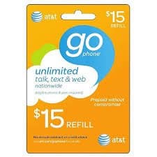 At&t Go Phone Refill Card $15