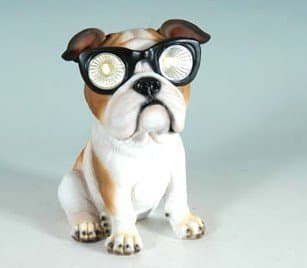 Solar Powered Bulldog Lawn Garden Decor Dog Statue Indooor Outdoor