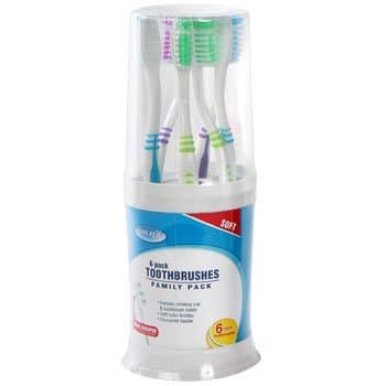 Assured Family 6-Pack Toothbrushes with Drinking Cup & Holder