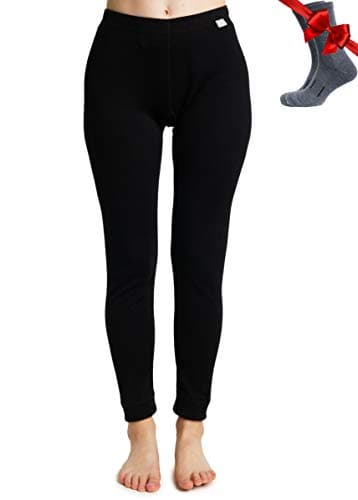 Merino.tech Merino Wool Base Layer Womens Pants 100% Merino Wool Leggings Midweight Thermal Underwear Bottoms + Wool Socks