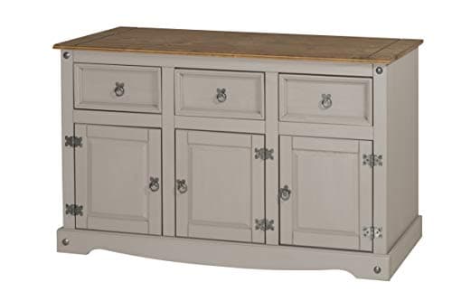 Corona Furniture Corona 3 Door Sideboard Grey Wax, Pine, H80 x W132 x D43cm