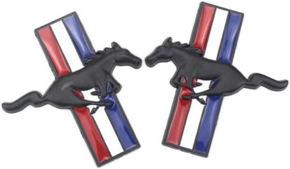 2pcs Metal Black Running Horse Emblem for Ford Mustang (Black)
