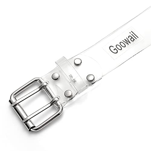 Two Row Grommets Belts for Women Double Pin Buckle PVC Material Strap (110CM, transparent)