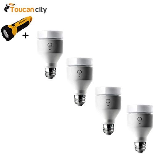 Toucan City LED Flashlight and LIFX + Infrared 75W Equivalent A19 Multi-Color Dimmable Wi-Fi Smart LED Light Bulb with Night Vision Enhancement(4-Pack) HB4LHA19E26UC1P