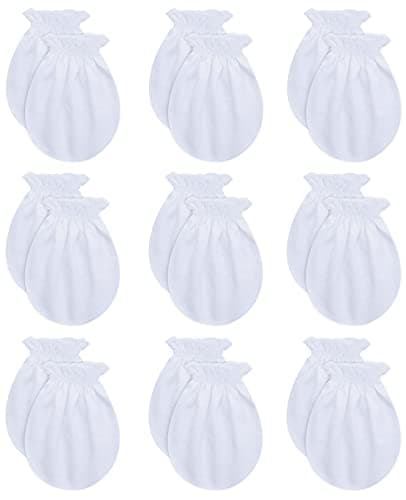 RATIVE No Scratch Mittens 100% Cotton For Newborn Baby 0-6 Months Boys Girls, 9-pairs/White, 0-6 Months