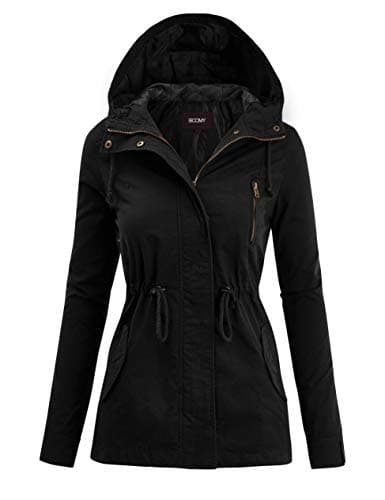 Women's Zip Up Safari Military Anorak Jacket with Hood Drawstring - Regular and Plus Sizes