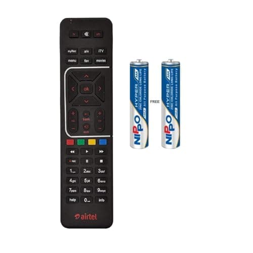 Airtel DigitalTV Dth Remote With Recording Option Suitable For All Models Airtel Set Of Boxes&2 Batteries,Black