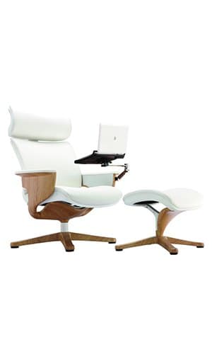 Creative Rewards - Eurotech Seating Nuvem White Leather Deluxe Recliner Teak Finish Frame with Laptop/Tablet Arm and Ottoman
