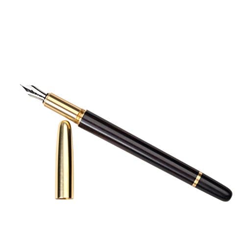 Ancicraft Fountain Pen Medium Nib With 1pcs Leather Pen Holder In Gift Box Black ebony