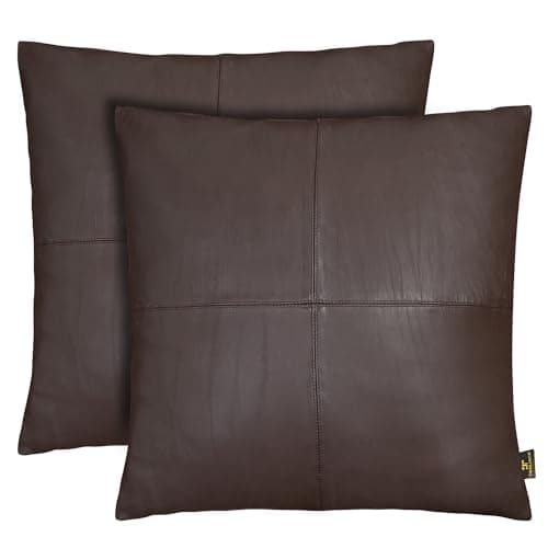 TOMJACK Lambskin Leather Pillow Cover - Decorative Sofa Cushion Case - Throw Covers for Living Room & Bedroom, 18" x 18" - Rover Brown Box Pack of 2