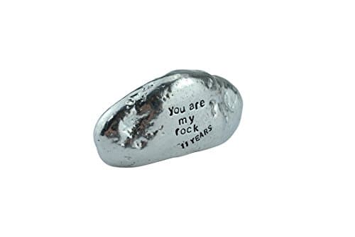 11th Anniversary You are My Rock Gift Idea - Solid Metal Heavy Polished Rock Gift for 11 Year Anniversary Silver