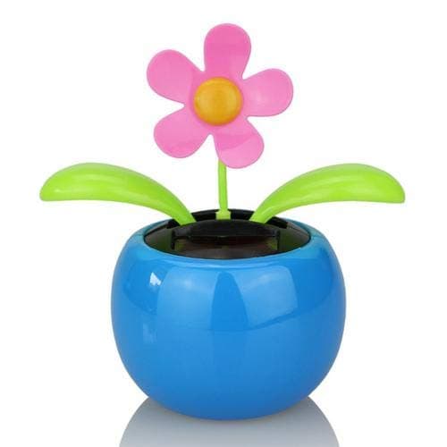 Solar Powered Dancing Flower Flip Flop Leaves Car Display Dashboard Toy Gift - (Color Name: Blue)