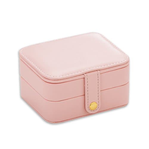 Small Portable Travel Jewelry Box with Mirror (Pink)