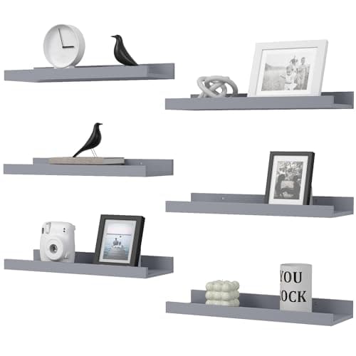 DOLLFIO Floating Shelves Set of 6, Black Wall Shelves with Lip, Display Shelv...